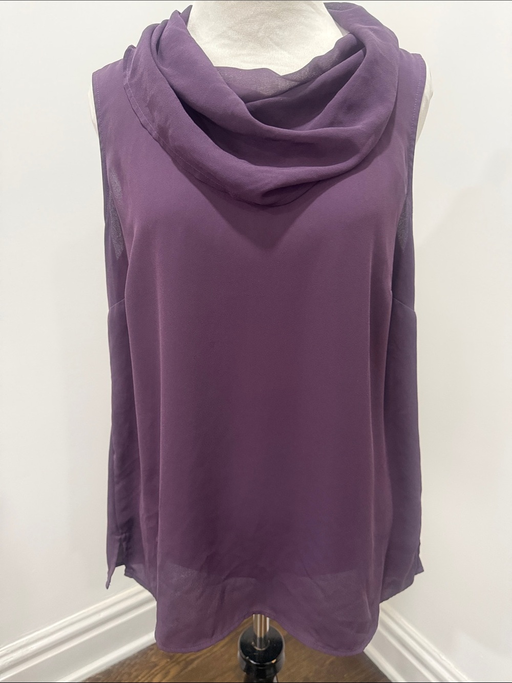 Cabi “Surround” Sleeveless Draper Cowl Neck Chiffon Blouse Deep Plum Purple Med